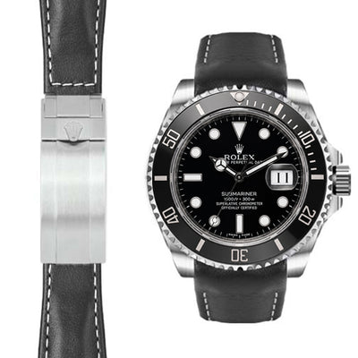 Curved End Leather Strap for Rolex Submariner Ceramic Watch