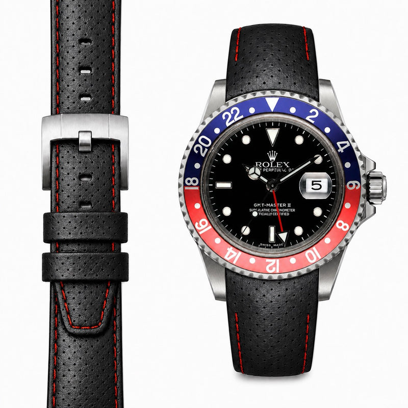 black with red stitch / Silver Buckle