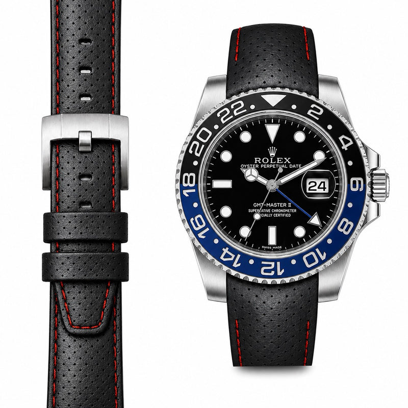 Black with red stitch / Silver Buckle