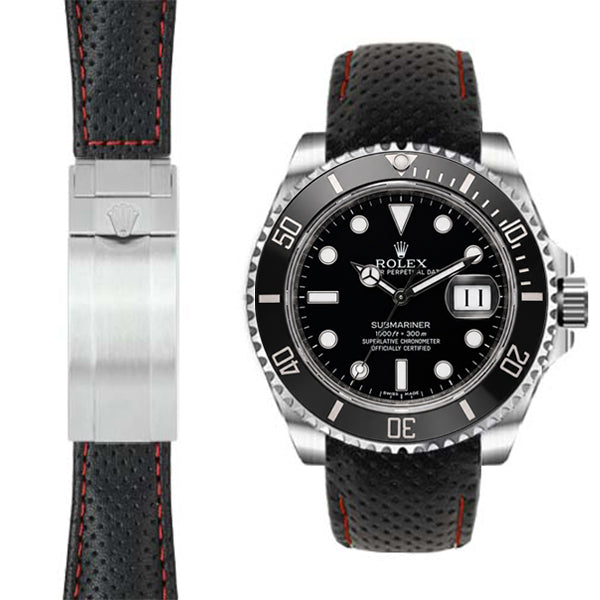 Curved End Leather Strap for Rolex Submariner Ceramic Watch