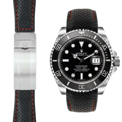 Curved End Leather Strap for Rolex Submariner Ceramic Watch