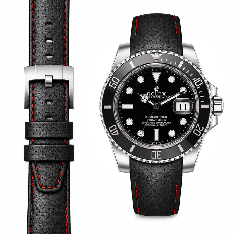 Black with red stitch / Silver Buckle