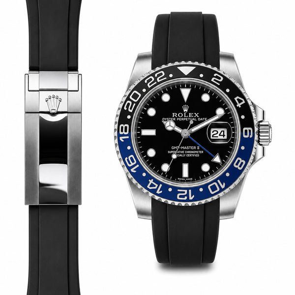 Black Rubber Strap For Rolex GMT-Master II 116710 deployant