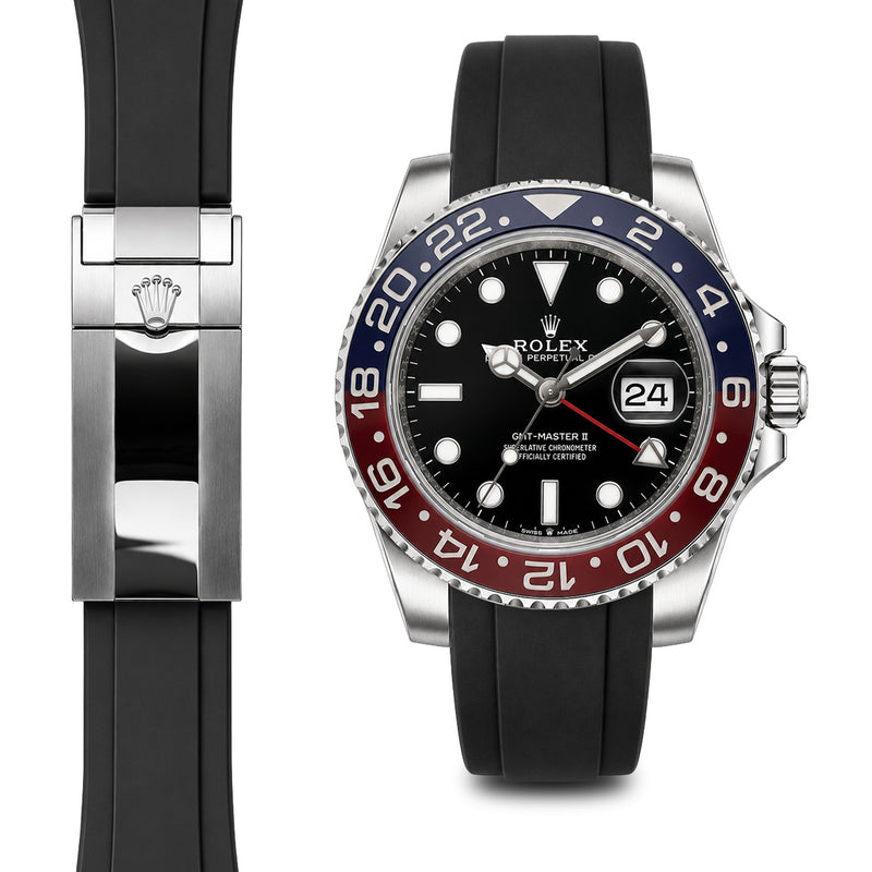 Everest black rubber strap for Rolex GMT-Master II deployant