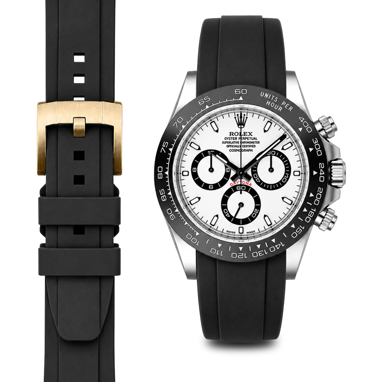 Curved End Rubber Strap for Rolex Ceramic Daytona Watch | Everest