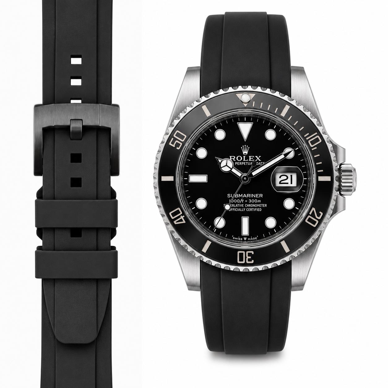 Rolex サブマリーナ Everest エベレスト ラバーバンド ブラック Curved End Rubber Strap For The Submariner 41 | Everest Bands
