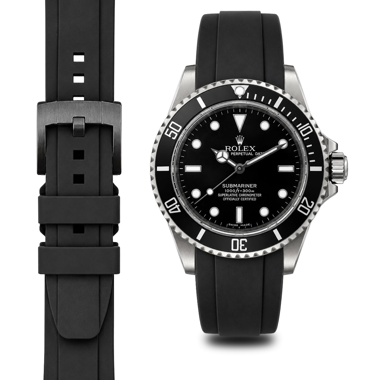 Rolex サブマリーナ Everest エベレスト ラバーバンド ブラック Curved End Rubber Strap for Rolex Submariner No-Date with Tang