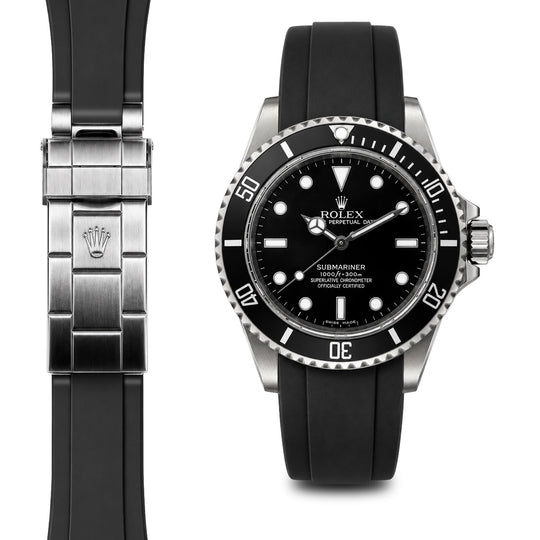 Rolex サブマリーナ Everest エベレスト ラバーバンド ブラック Curved End Rubber Strap for Rolex Submariner No-Date Watch