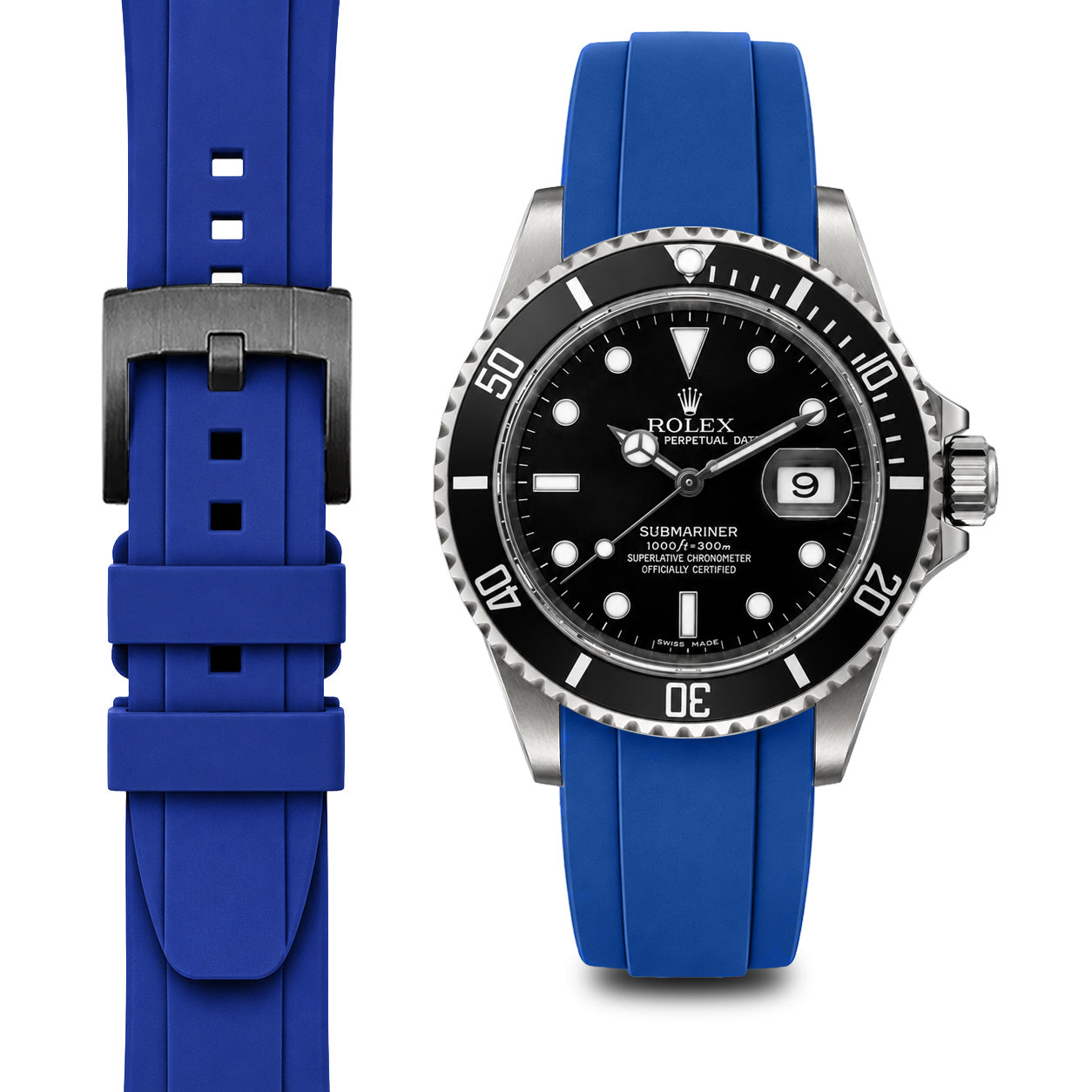 Rolex サブマリーナ Everest エベレスト ラバーバンド ブラック Curved End Rubber Strap for Rolex Submariner with Tang Buckle