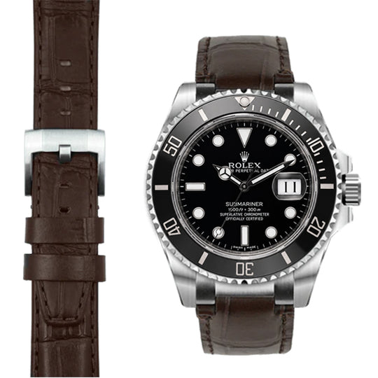 Steel End Link Leather Strap for Rolex Submariner Ceramic Watch