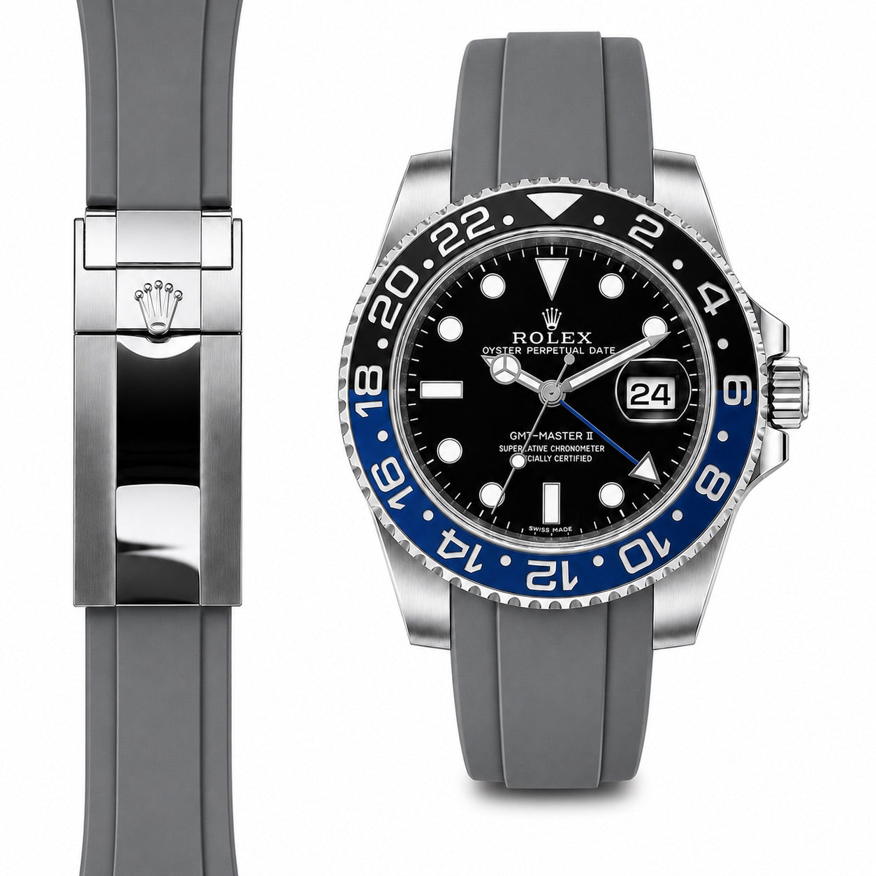 Curved End Rubber Strap for Rolex GMT Master II Ceramic Watch