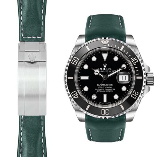 Curved End Leather Strap for Rolex Submariner Ceramic Watch