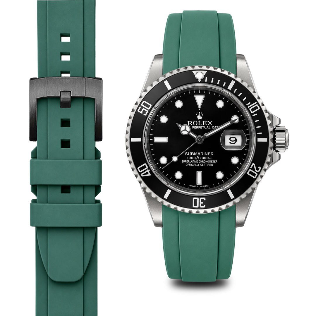 Curved End Rubber Strap for Rolex Submariner with Tang Buckle