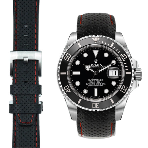Black with red stitch / Silver Buckle