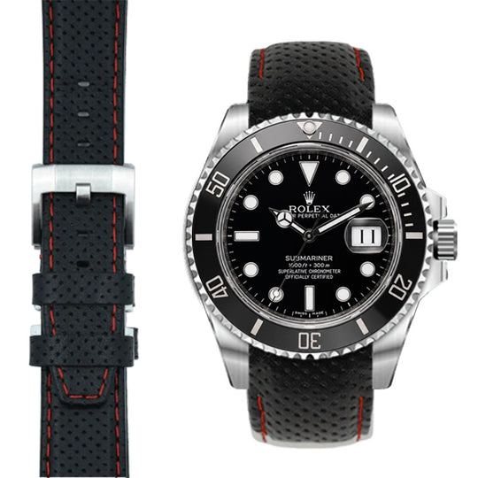 Curved End Leather Racing Strap for Rolex Submariner Ceramic Watch