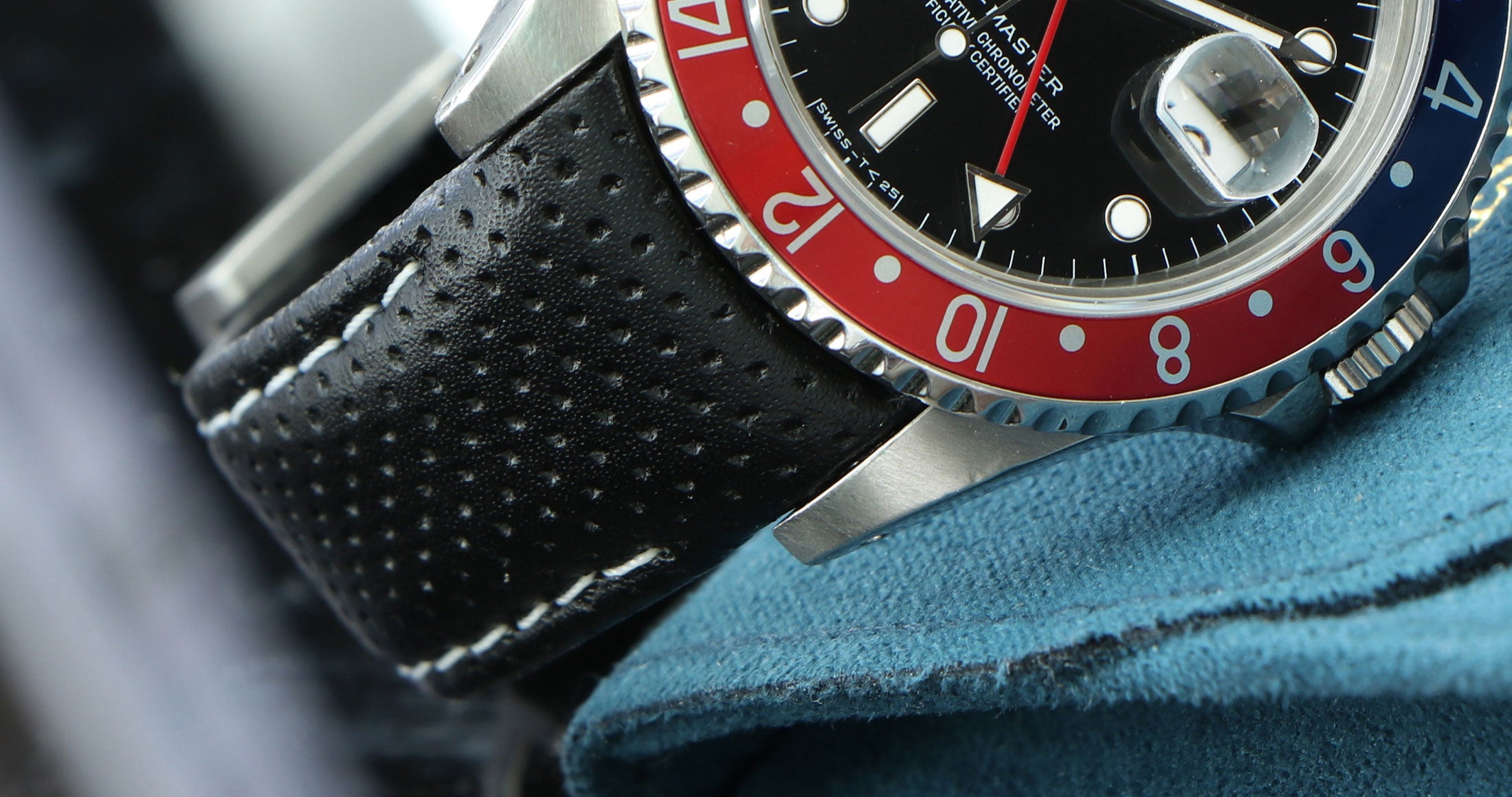 Perforated Leather strap on Rolex GMT-Master II
