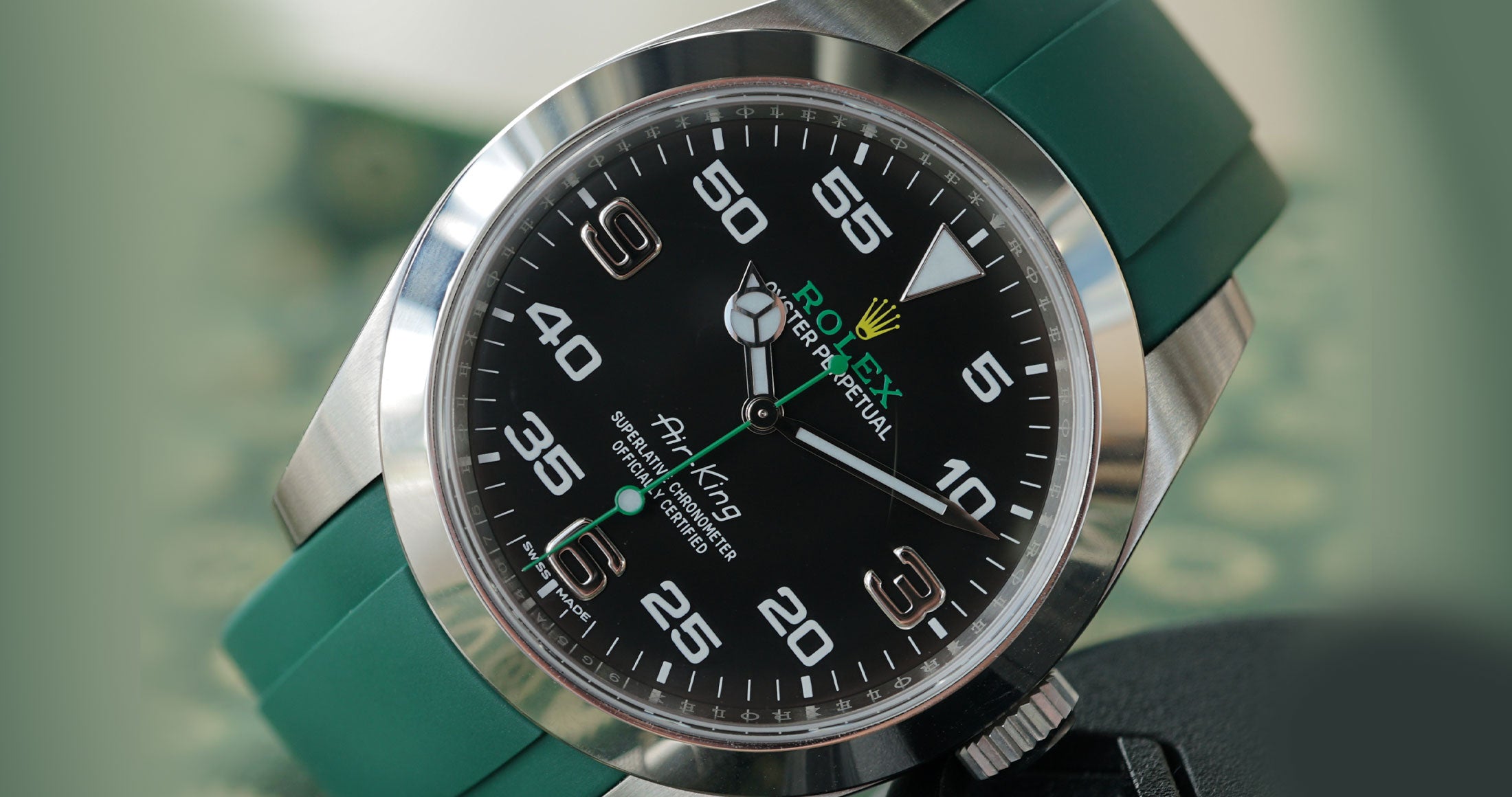 Rolex Air-King on green rubber strap