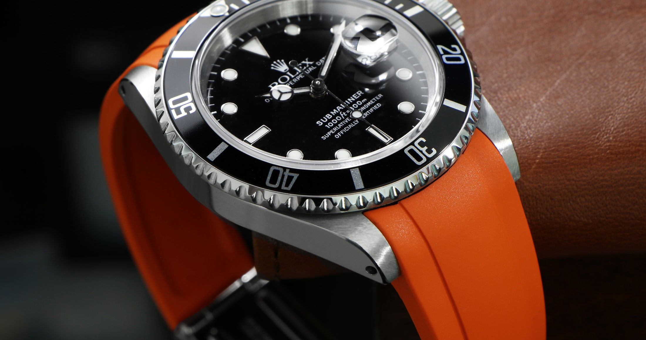 Orange Rubber Strap on Rolex Submariner