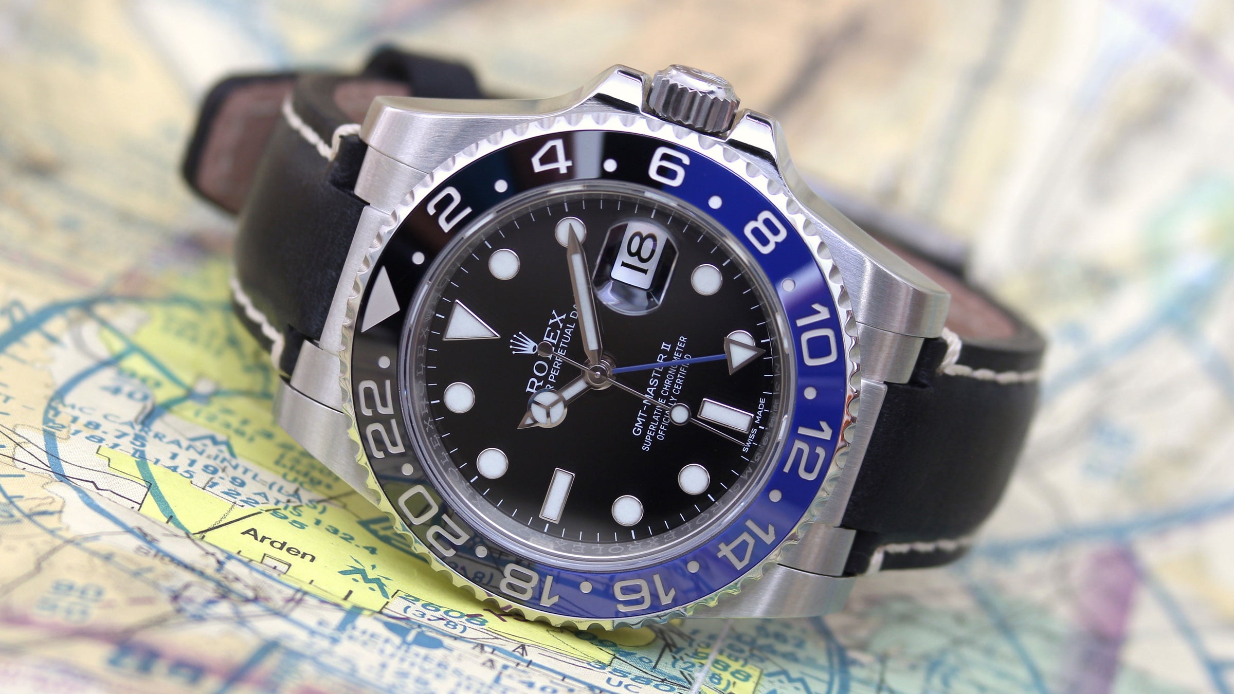 Steel End Link Leather Strap on Rolex GMT-Master II