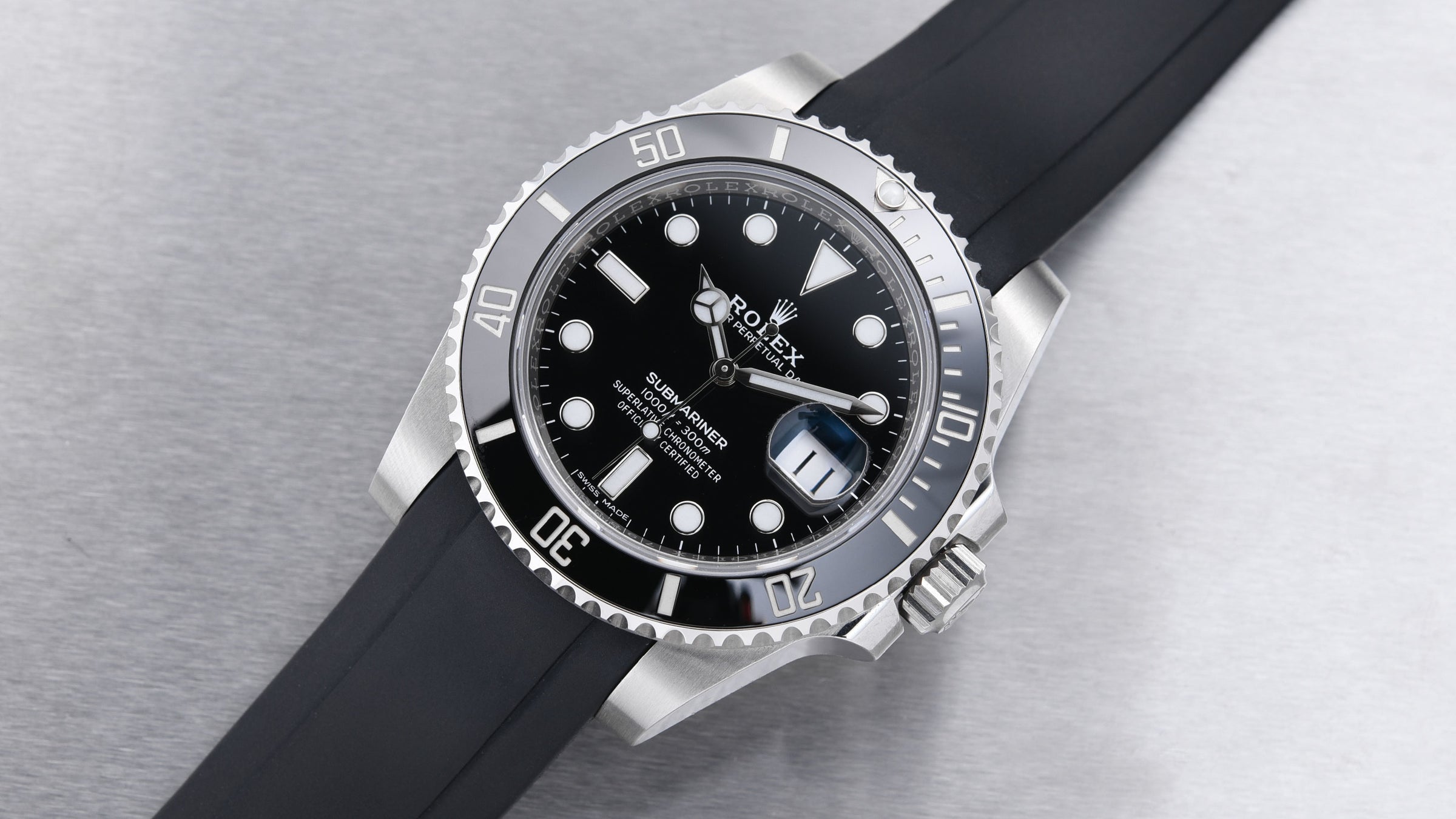 Rubber Strap on Rolex Submariner - Everest Curved End Rubber Strap