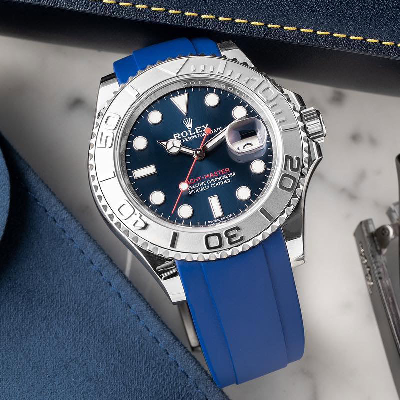 Blue Rubber Strap on Rolex yacht-Master