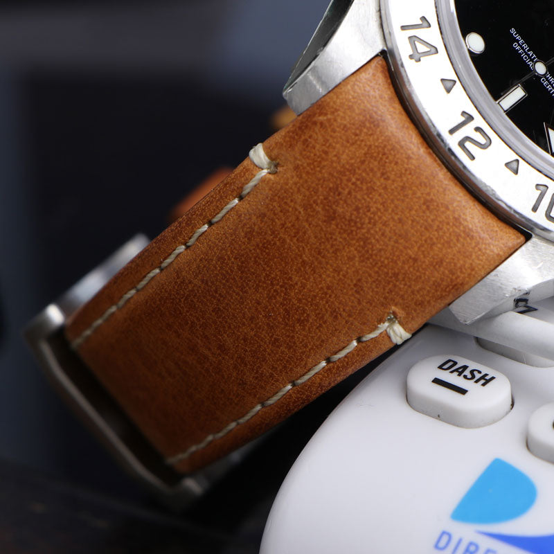 Curved End Leather Strap on Rolex Explorer II 
