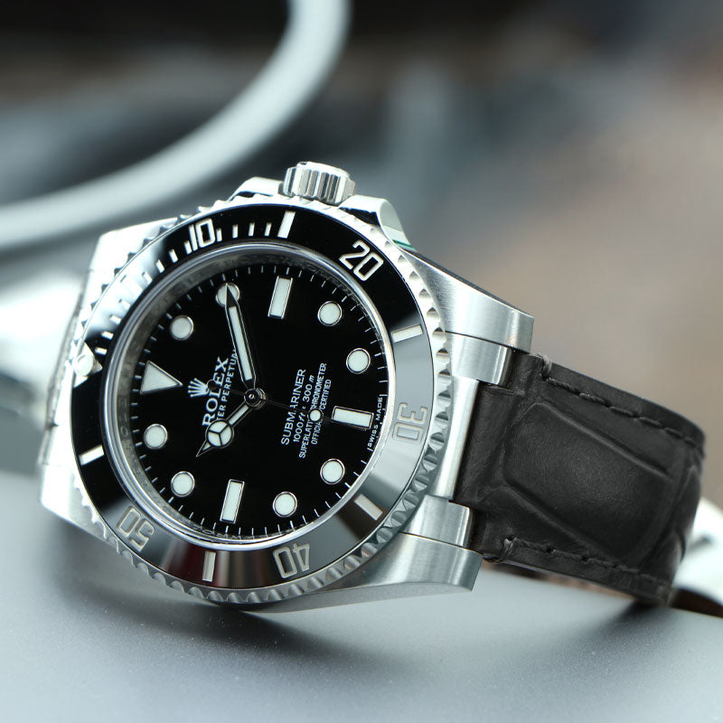 Steel End Link Alligator Leather Strap on Rolex Submariner