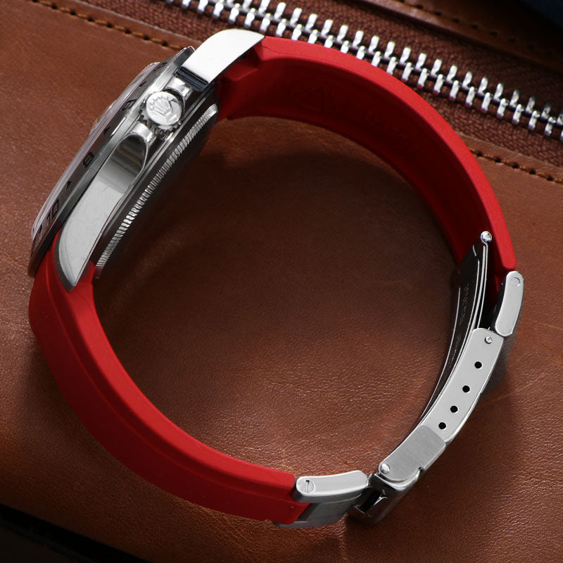 Red rubber deployant watch band for Explorer II