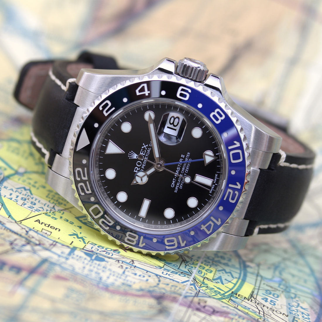 Steel End Link Leather Strap on Rolex GMT-Master II