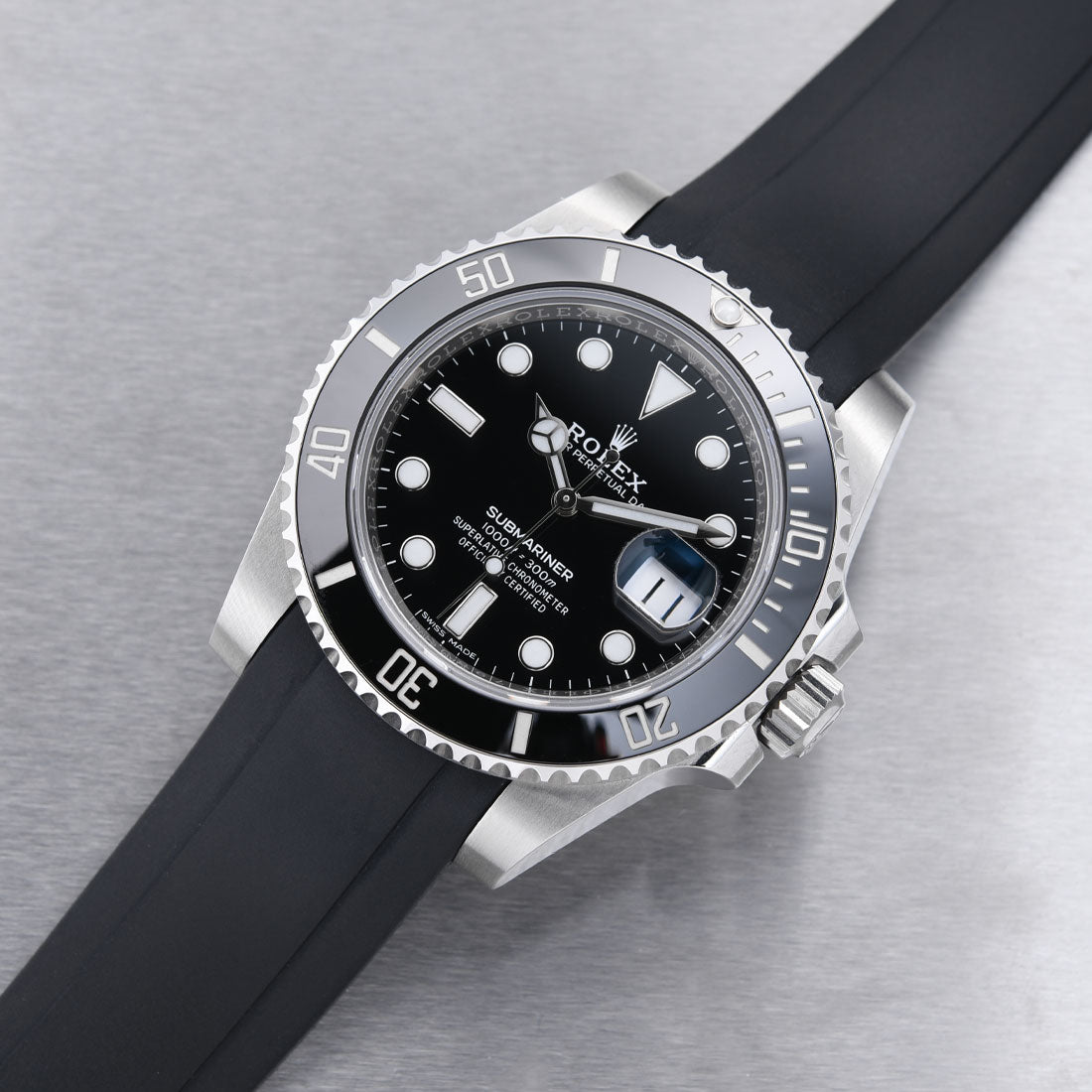 Black Rubber Strap on Rolex Submariner - curved end Everest band