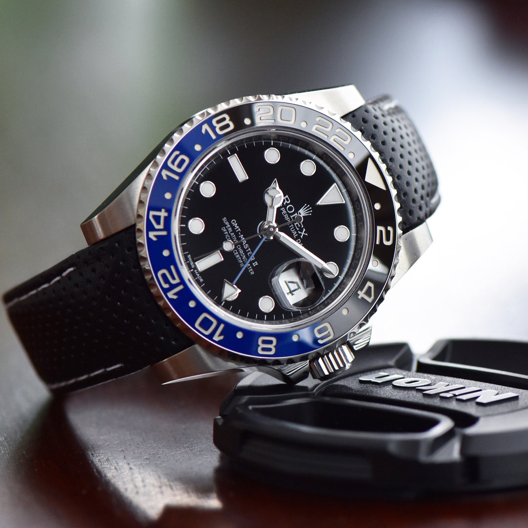 Rolex batman on leather strap on sale
