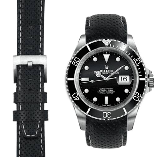 Curved End Leather Racing Strap for Rolex Submariner Watch