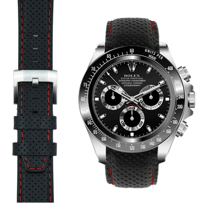 Curved End Leather Racing Strap for Rolex Ceramic Daytona Watch
