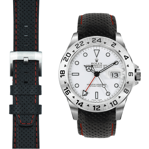 Black with red stitch / Silver Buckle