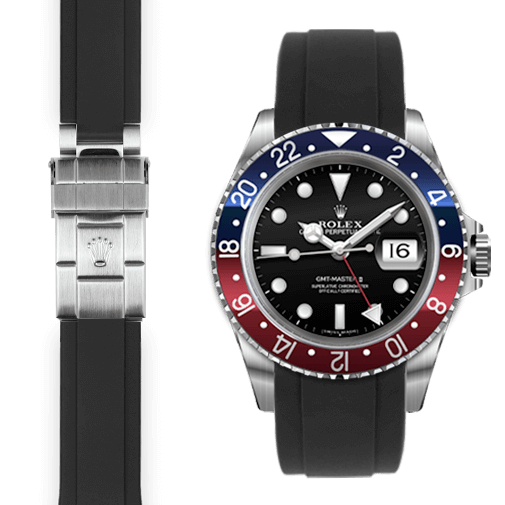 Curved End Rubber Strap for Rolex GMT Master I II Watch