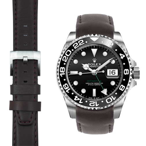 Curved End Leather Strap for Rolex GMT Master II Ceramic with Tang Buckle