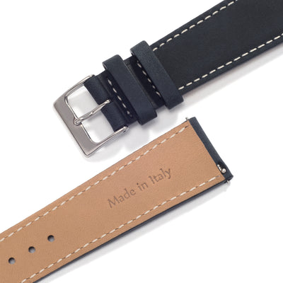 Everest UNIVERSAL NAVY LEATHER WATCH STRAP front and back