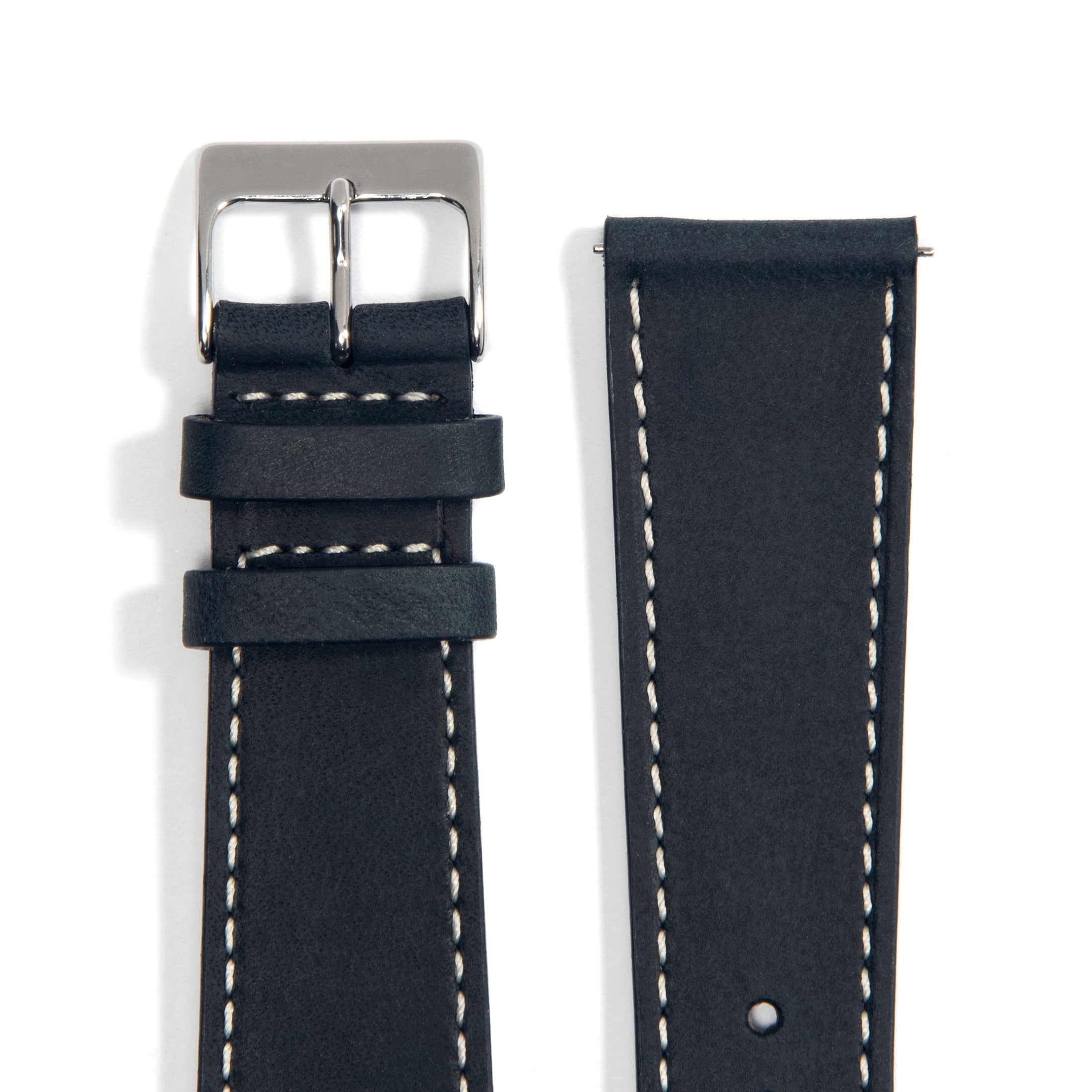 Curved End Navy Leather Universal Watch Strap for 20mm & 22mm Lug Width