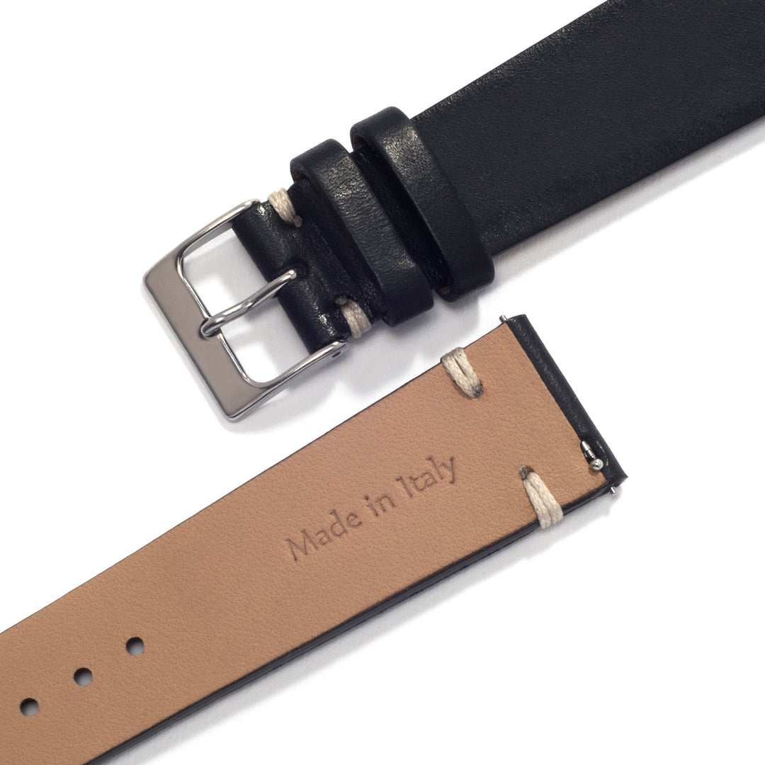 Curved End Black Leather Universal Watch Strap for 20mm  display picture 2