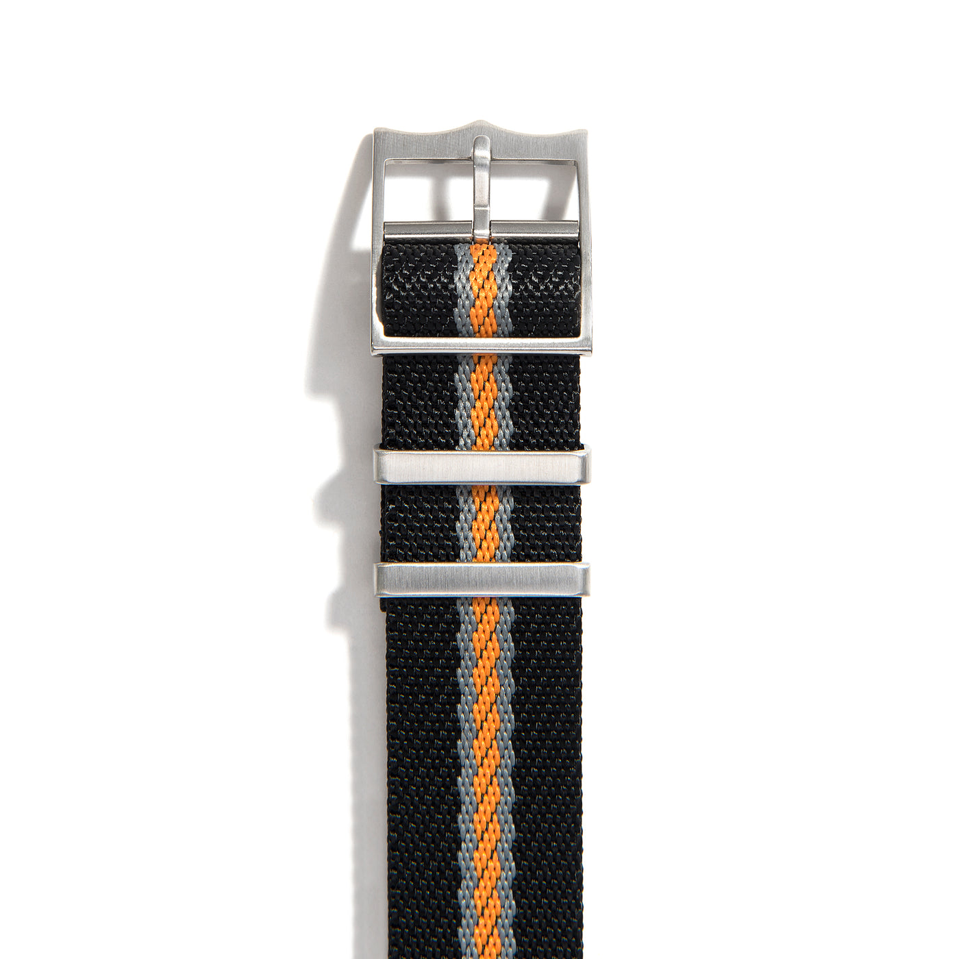 Everest Black, Gray, and Orange NATO-Style Single Pass Nylon Watch Band Buckle
