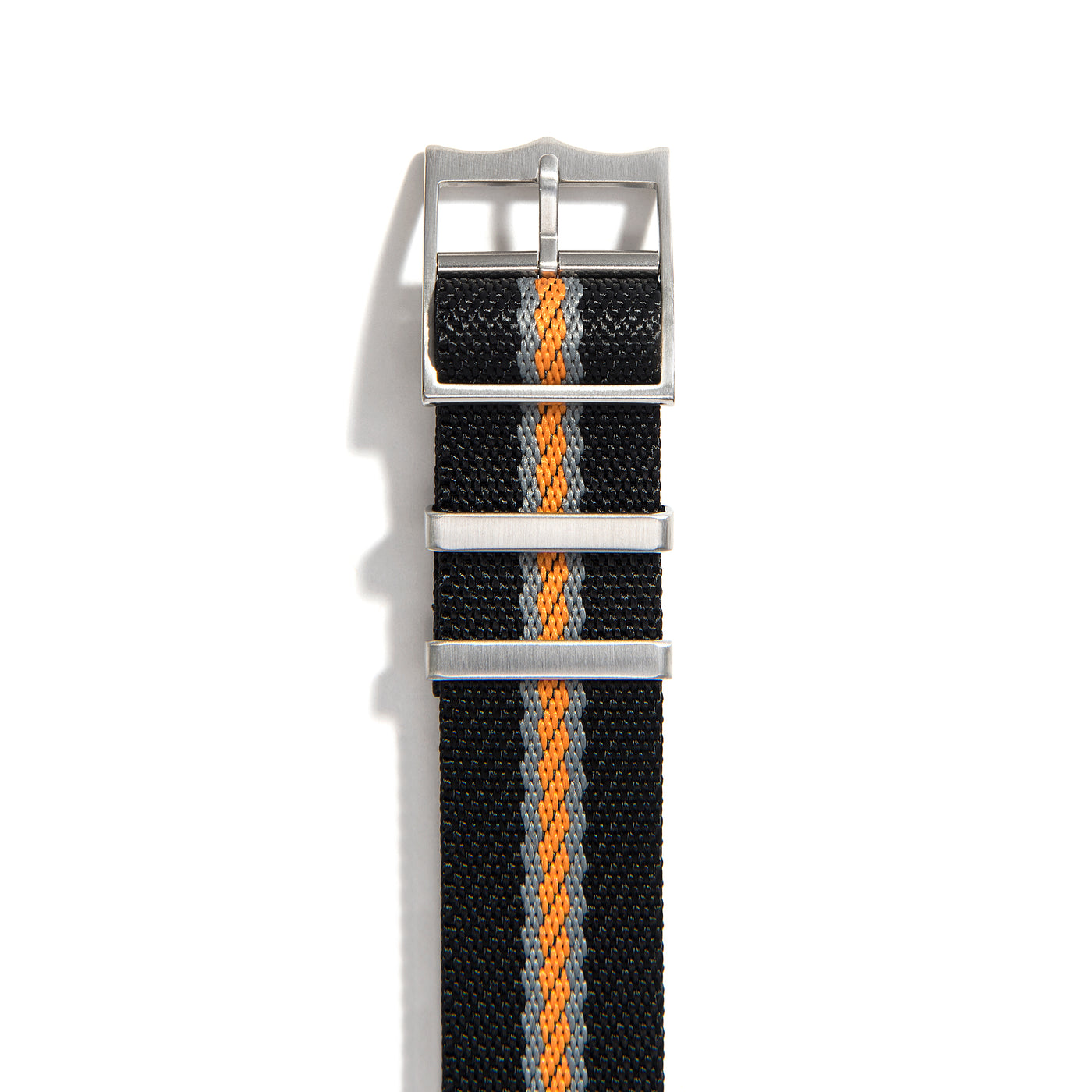 Everest Black, Gray, and Orange NATO-Style Single Pass Nylon Watch Band Buckle
