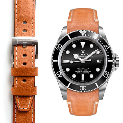 Curved End Leather Strap for Rolex Sea-Dweller Watch | Everest Bands