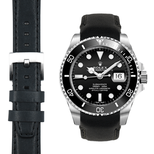 Curved End Leather Strap for Rolex Submariner Ceramic Watch