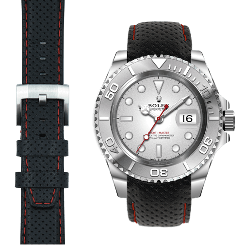 Black with red stitch / Silver Buckle