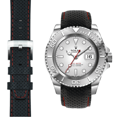 Curved End Leather Racing Strap for Rolex Yacht Master Watch