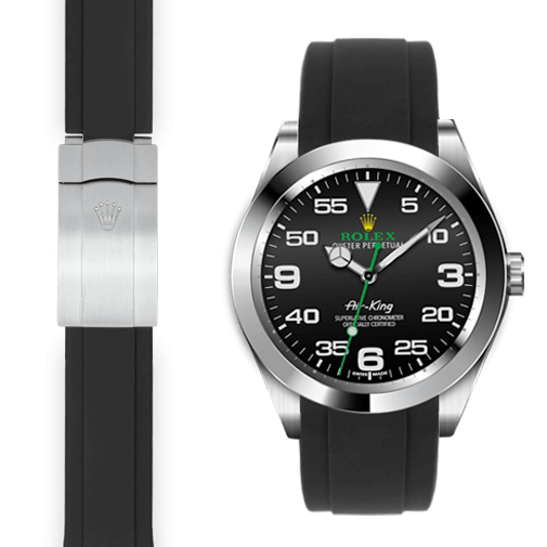 rolex Air King black rubber deployant watch strap
