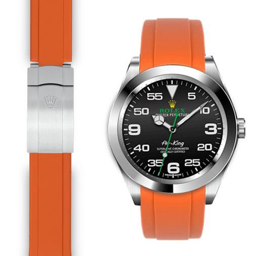 Everest Horology Products Curved End Rubber Strap for Rolex Air King Watch Orange Rubber 4 Links by 6 Links