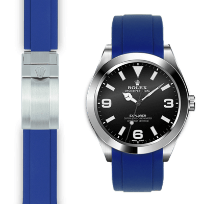 Rolex Explorer blue rubber deployant watch strap