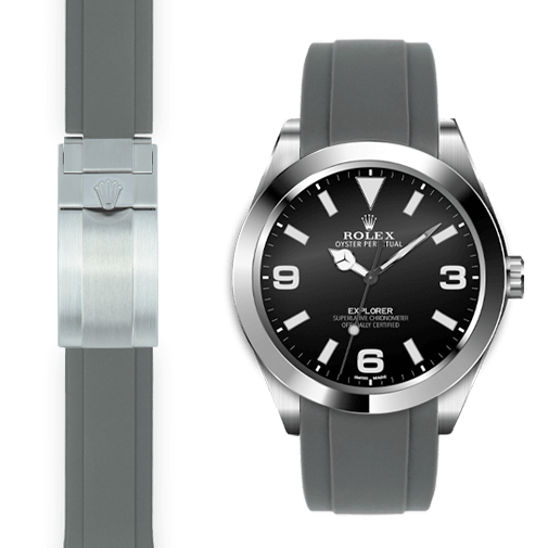 Rolex Explorer grey rubber deployant watch strap