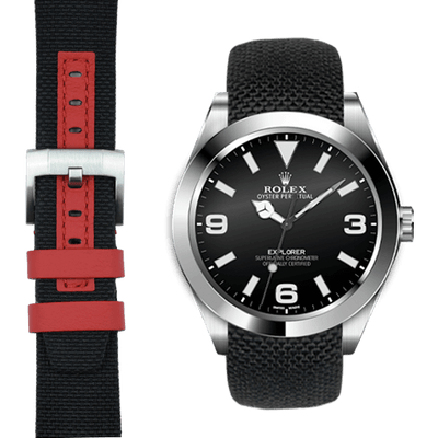 Black Nylon with Red Accent / Silver Buckle